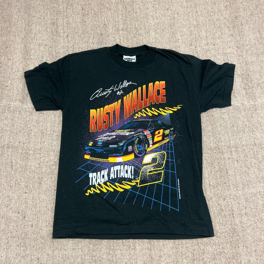 Vintage Rusty Wallace Shirt Mens Medium Black 1990s Nascar